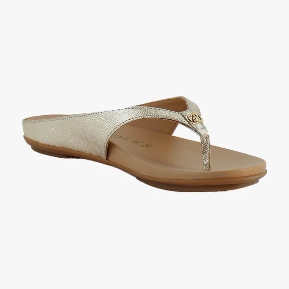 Aerosoles Gold Textured Metallic Fisher Round Toe Thong Sandals NWT
